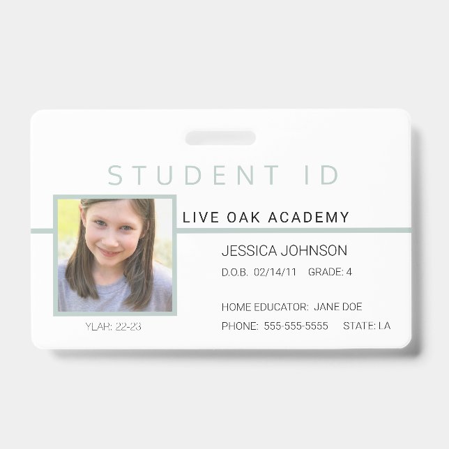 Homeschool Student ID Badge | Modern Grey (Front)