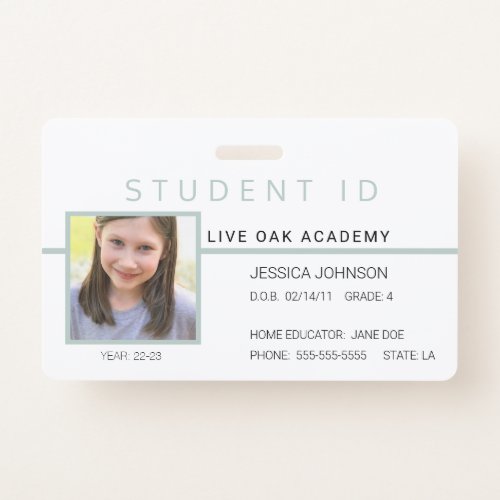 Homeschool Student ID Badge  Modern Grey