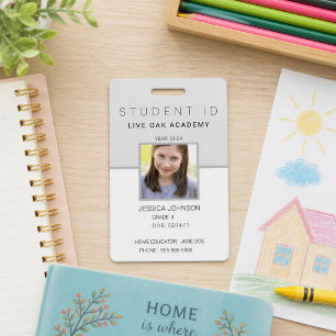 Homeschool Student ID Badge   Modern Grey Vertical
