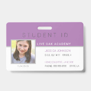 Homeschool Student ID Badge   Modern Purple