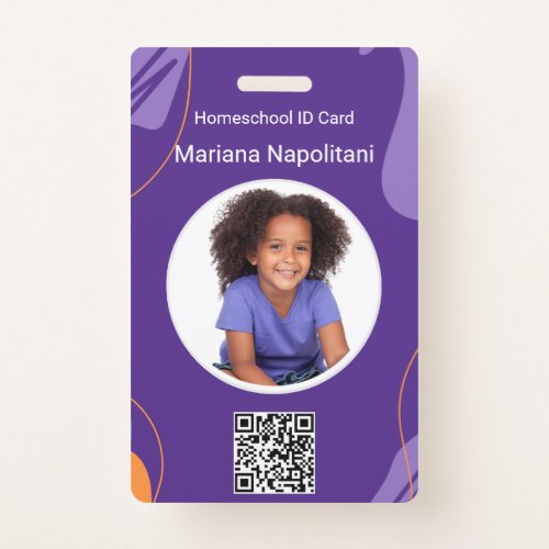 Homeschool Student ID Badge  Purple  Orange 