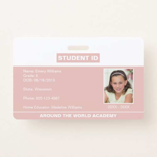 Homeschool Student ID Badge Rose Gold