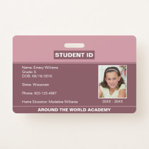Homeschool Student ID Blush Pink Badge