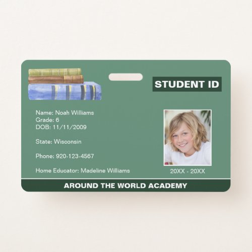 Homeschool Student ID Book Stack  Badge
