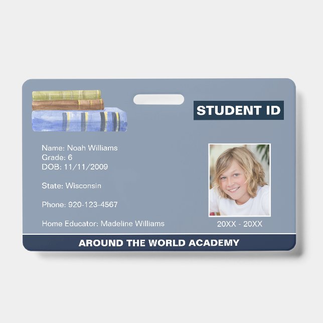 Homeschool Student ID Book Stack  Badge (Front)