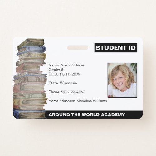 Homeschool Student ID Book Stack Badge