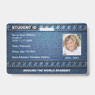 Homeschool Student ID Denim Jean  Badge