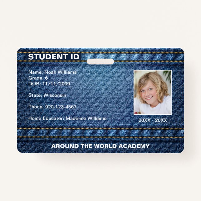 Homeschool Student ID Denim Jean  Badge (Front)