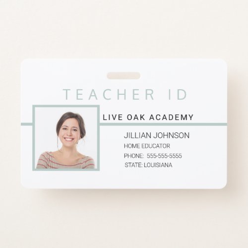 Homeschool Teacher ID Badge Blue Minimalist
