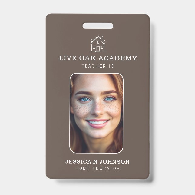 Homeschool Teacher ID Badge | Minimalist Taupe (Front)