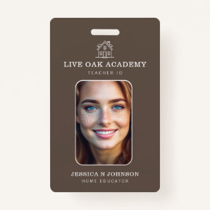 Homeschool Teacher ID Badge Minimalist Taupe
