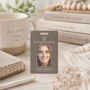 Homeschool Teacher ID Badge Minimalist Taupe