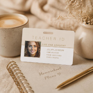 Homeschool Teacher ID Badge Modern Gold