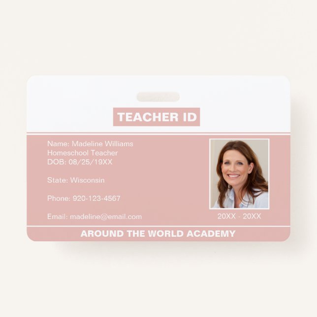 Homeschool Teacher ID Badge Rose Gold (Front)