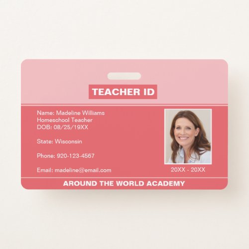 Homeschool Teacher ID Blush Coral Badge