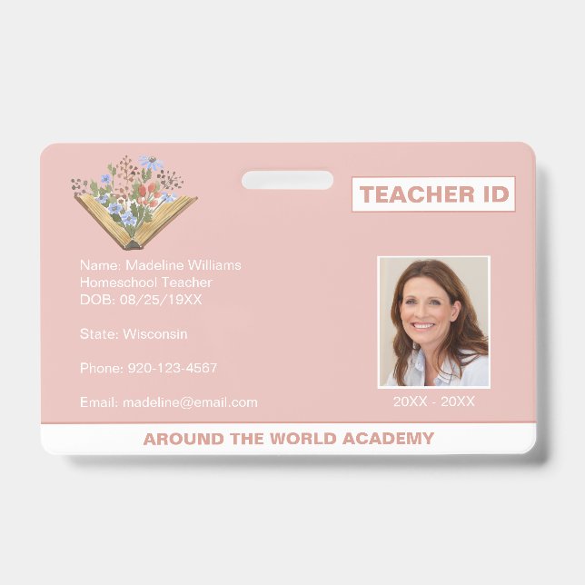 Homeschool Teacher ID Book Flowers Badge (Front)