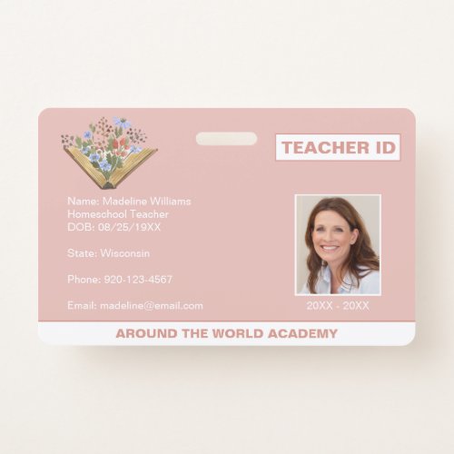 Homeschool Teacher ID Book Flowers Badge