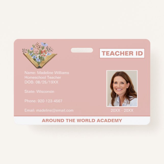 Homeschool Teacher ID Book Flowers Badge (Front)