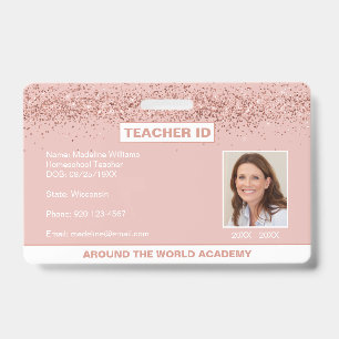Homeschool Teacher ID Rose Gold Glitter Badge