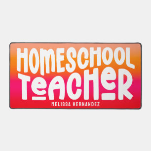 Homeschool Teacher Text Design Orange Red Ombre Desk Mat