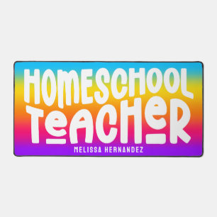Homeschool Teacher Text Design Rainbow Ombre Desk Mat