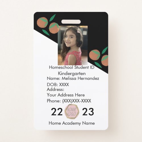 Homeschooling School ID Oranges Photo Badge