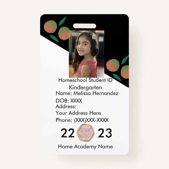 Homeschooling School ID Oranges Photo Badge (Front)
