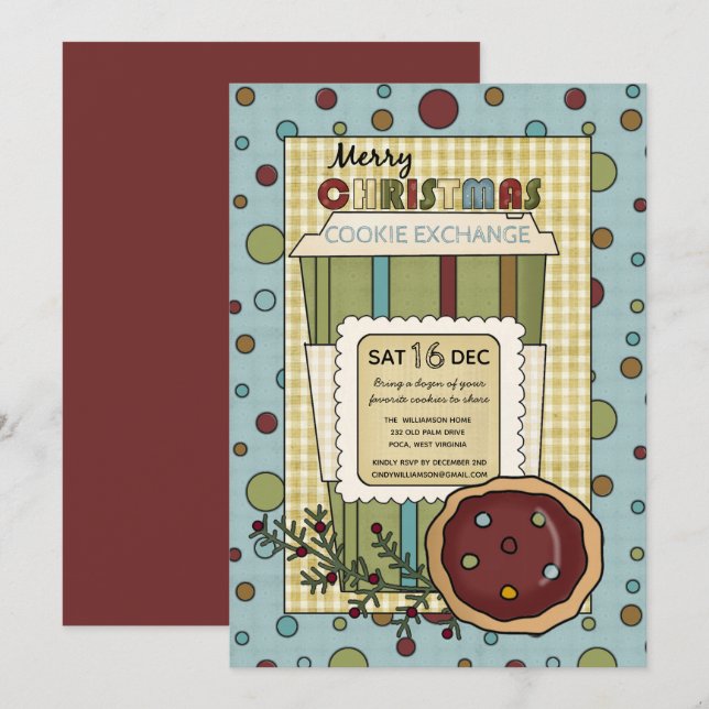 Homespun Country Christmas Cookie Exchange  Invitation (Front/Back)