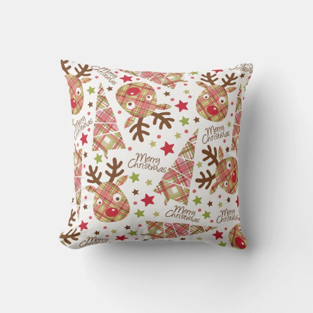 Homespun Patchwork Merry Christmas Throw Pillow (Front)