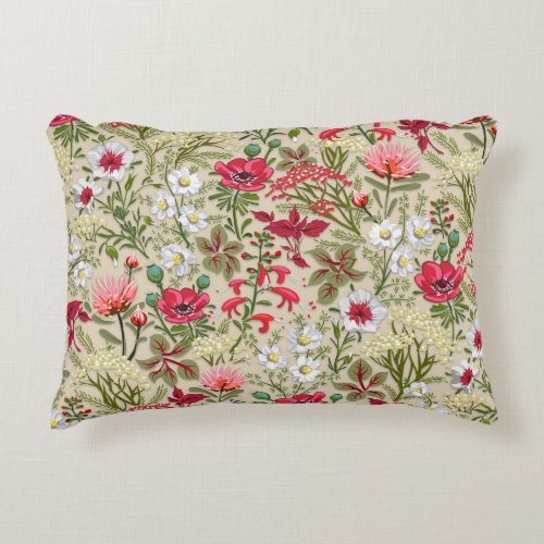 Homespun Red Herb Garden Pattern Accent Pillow