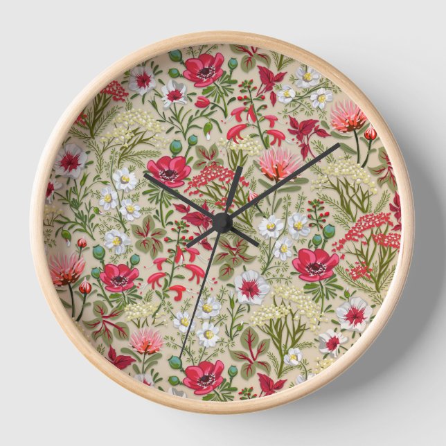 Homespun Red Herb Garden Pattern Clock (Front)