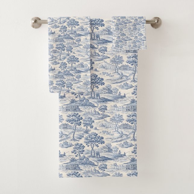 Homestead Blue Toile Bath Towel Set (Insitu)
