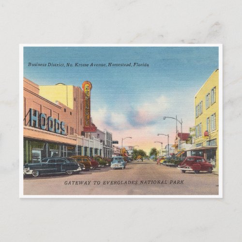 Homestead Florida vintage Krome Avenue scene Postcard