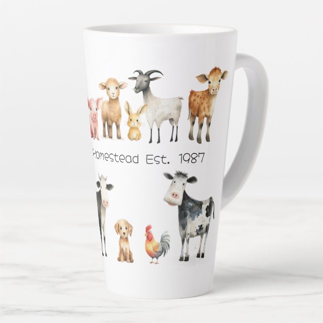Homestead Name Farm Animals Latte Mug (Right Angle)