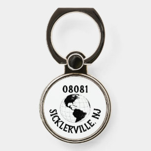 Hometown City State Zip Code Globe World Map Phone Ring Stand