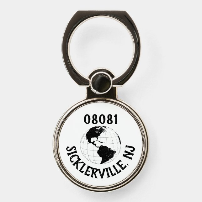 Hometown City State Zip Code Globe World Map  Phone Ring Stand (Front)