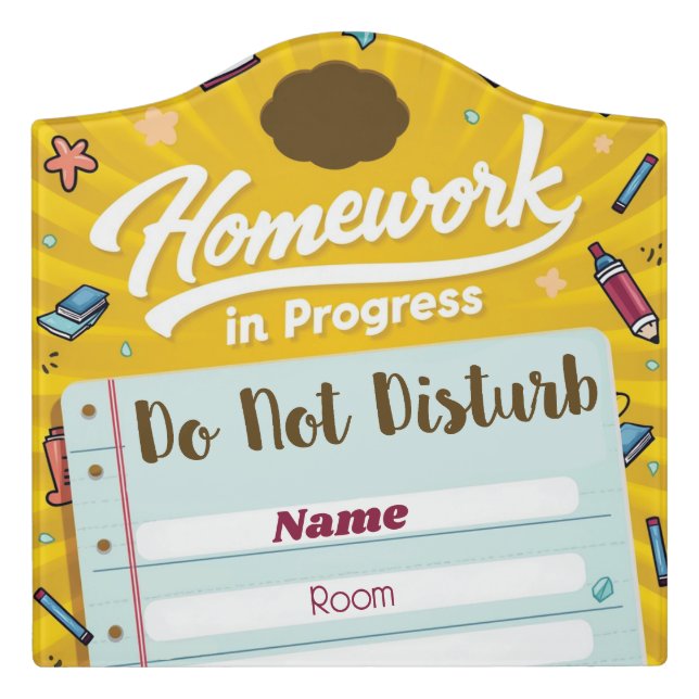 Homework in Progress Editable Door Sign (Large Crest Front)