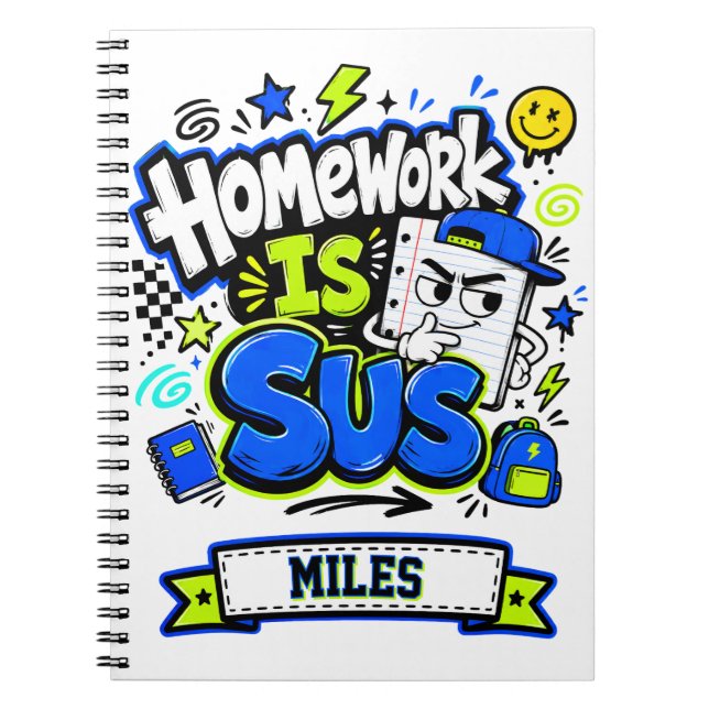 Homework Is Sus Blue Green Boys School Notebook (Front)