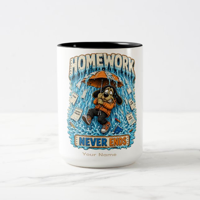 Homework Never Ends Personalized Funny Teacher T-S Two-Tone Coffee Mug (Center)