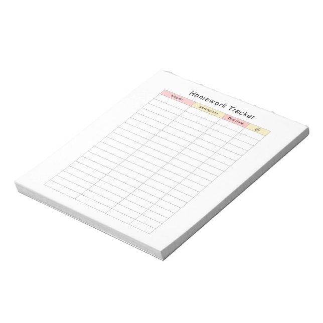 Homework Tracker Notepad (Rotated)
