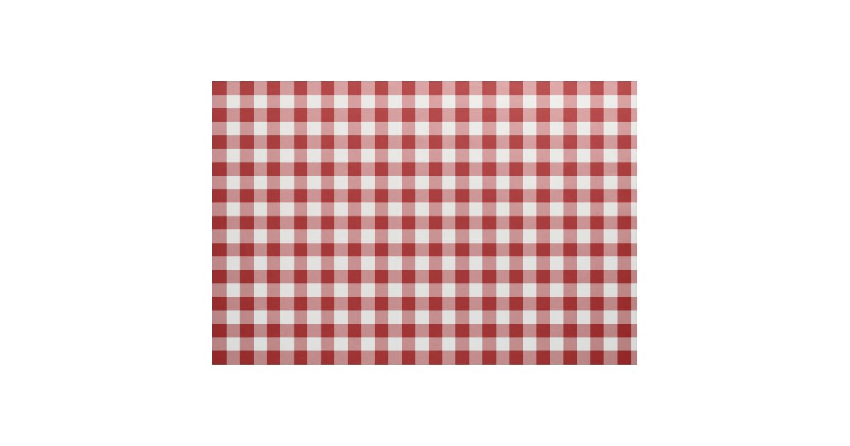 Homey Red and White Gingham Plaid Fabric | Zazzle