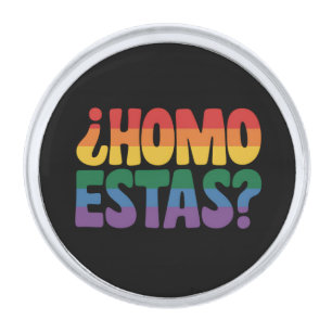 Homo Estas Funny Spanish Mexican Gay Ally LGBTQ Silver Finish Lapel Pin