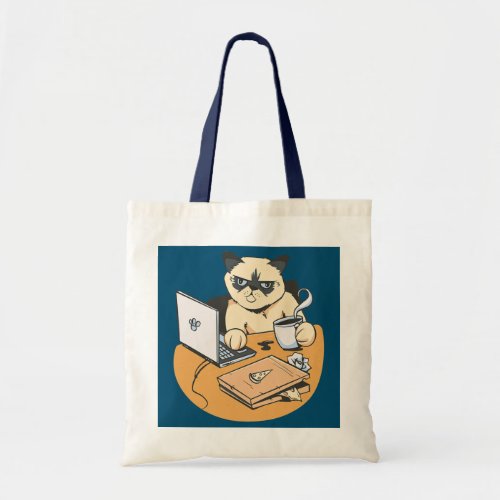 Homo Office Cat with Coffee on a Computer  Tote Bag