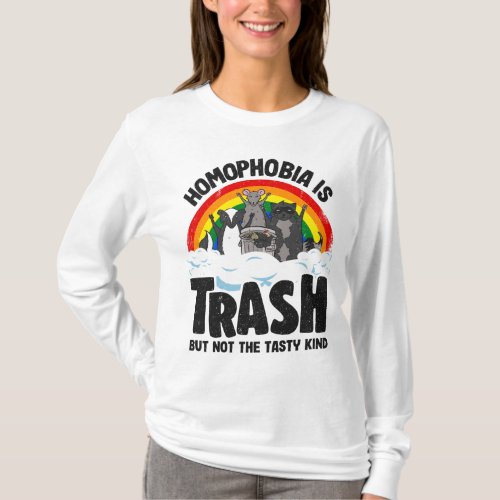 Homophobia Is Trash Gay Pride Raccoon Opossum Ally T_Shirt