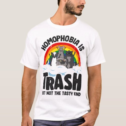 Homophobia Is Trash Gay Pride Raccoon Opossum Ally T_Shirt