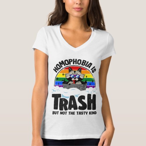 Homophobia Is Trash Raccoon Rainbow Flag Gay Pride T_Shirt
