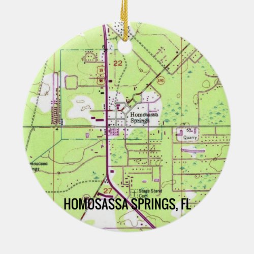 Homosassa Springs FL Map Ceramic Ornament