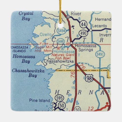 Homosassa Springs FL Vintage Map Ceramic Ornament