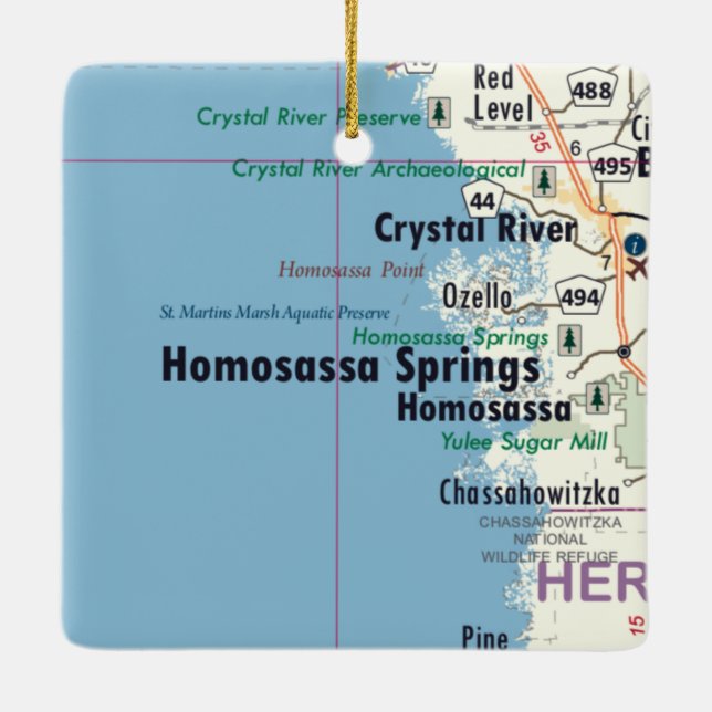 Homosassa Springs Florida Map Ceramic Ornament (Back)