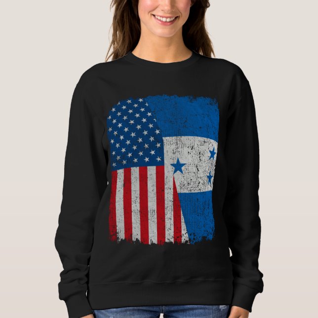 Honduran American Flag Half USA Honduras Root Prou Sweatshirt (Front)